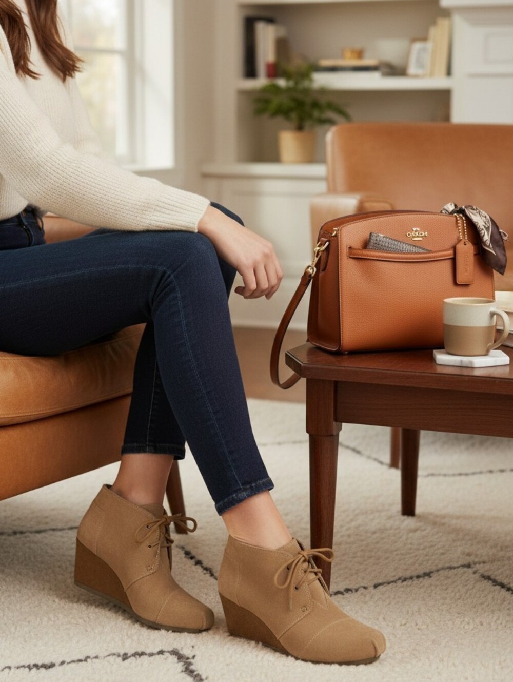 BOBS from Skechers Tan Wedge Ankle Boots